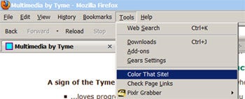 screenshot of Firefox Color That Site extension