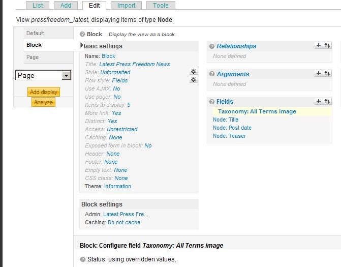 screenshot of taxonomy image module configuration options