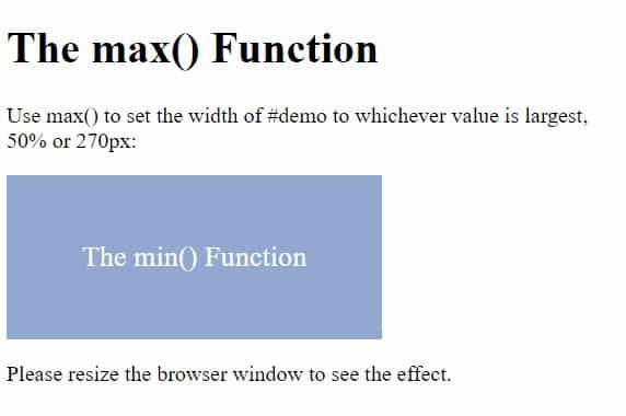 CSS max() function example