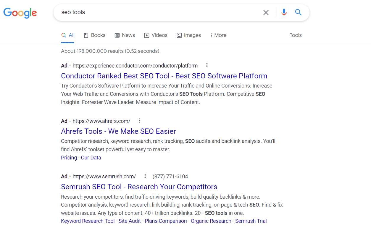 Example of Paid Search